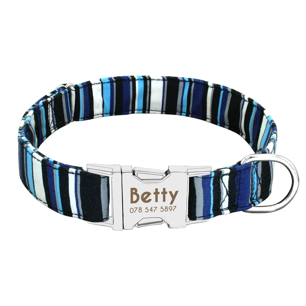 Blue Striped Personalised Pet Collar