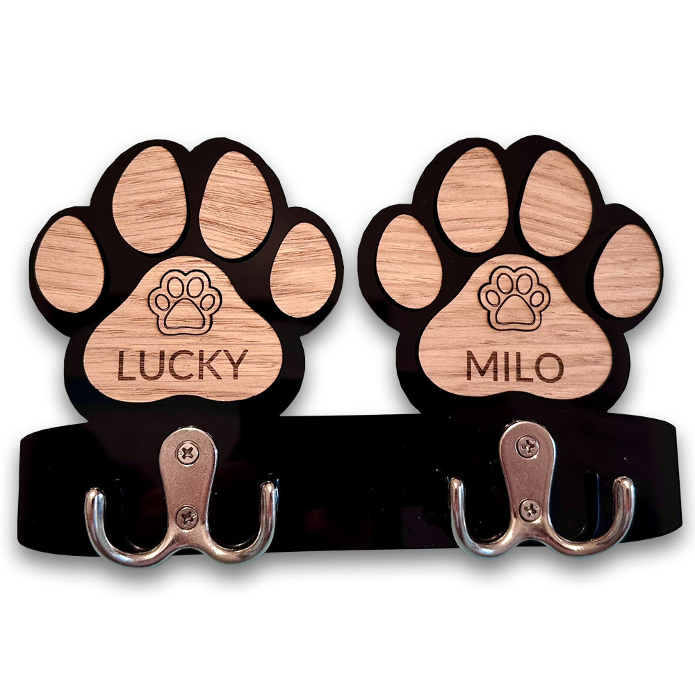 Personalised Oak Wood Dog Lead/Harness Holder