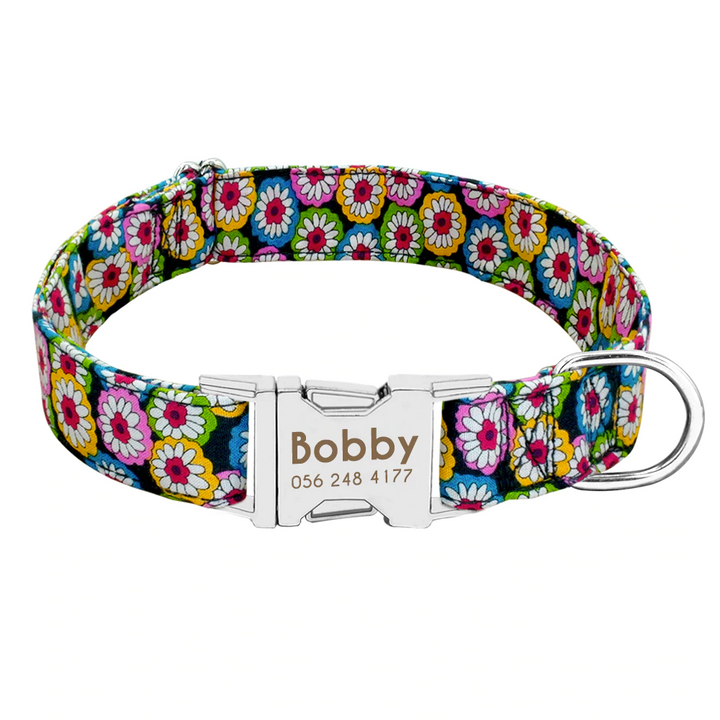 Colourful Flowers Personalised Pet Collar
