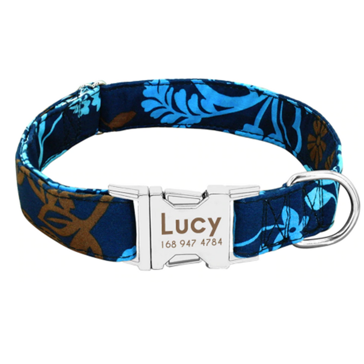 Blue Leaves Personalised Pet Collar