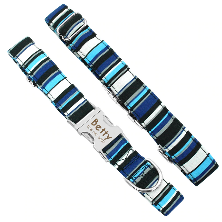 Blue Striped Personalised Pet Collar