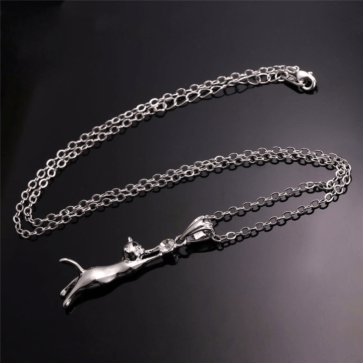Necklace - Hanging Cat Necklace - Silver