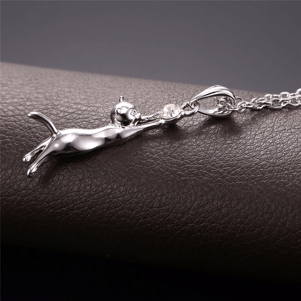 Necklace - Hanging Cat Necklace - Silver