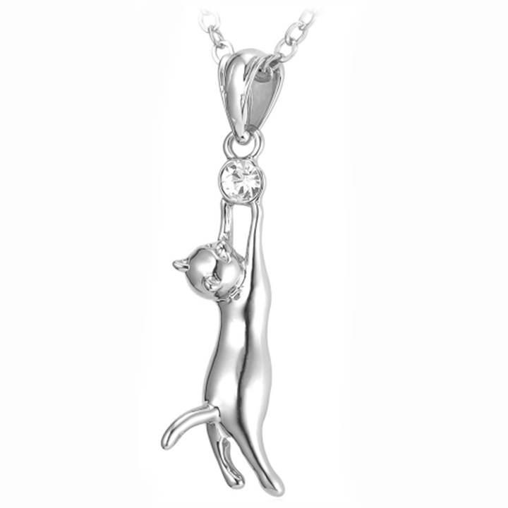 Necklace - Hanging Cat Necklace - Silver