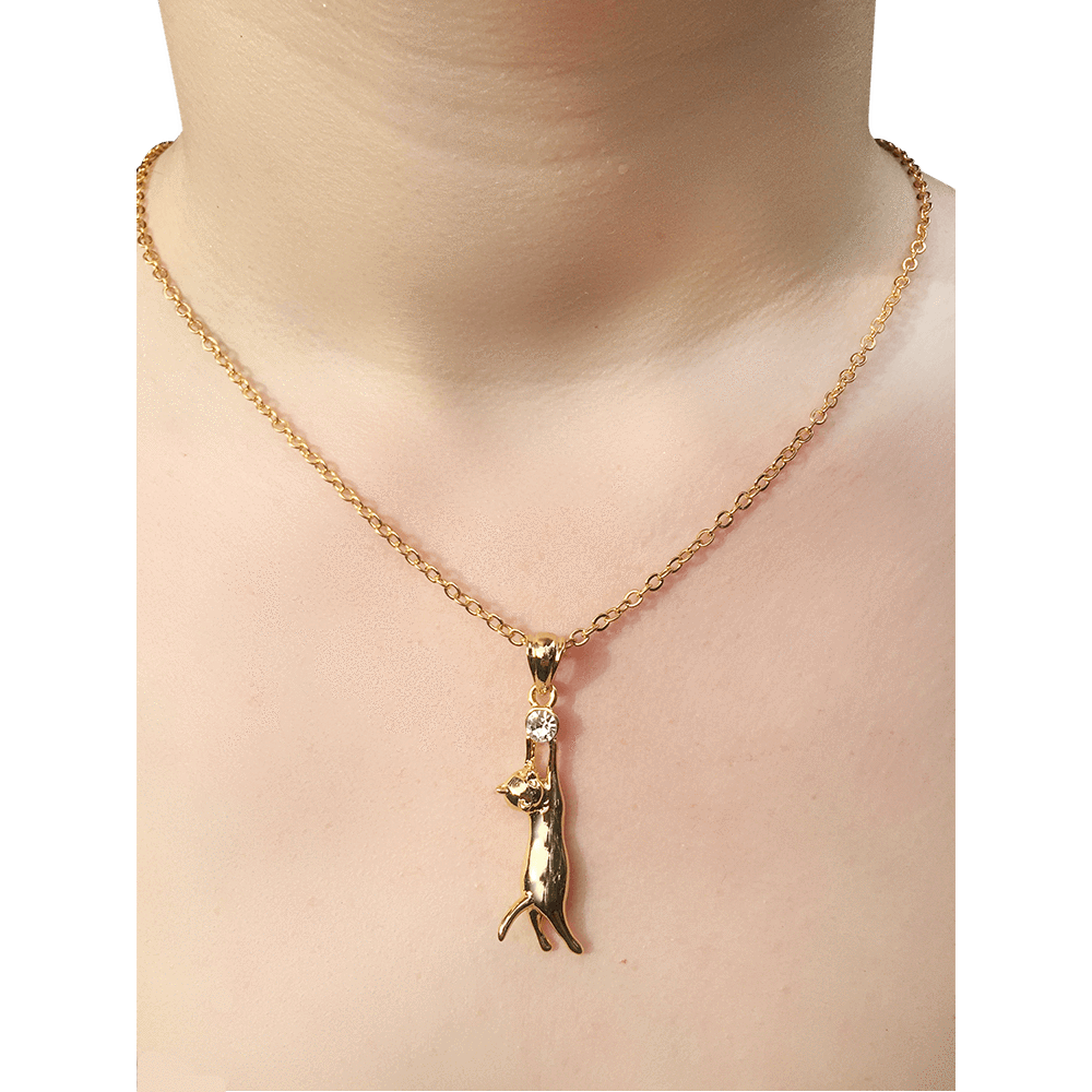 Necklace - Hanging Cat Necklace - Gold