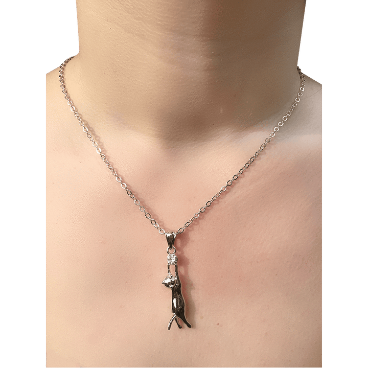 Necklace - Hanging Cat Necklace - Silver