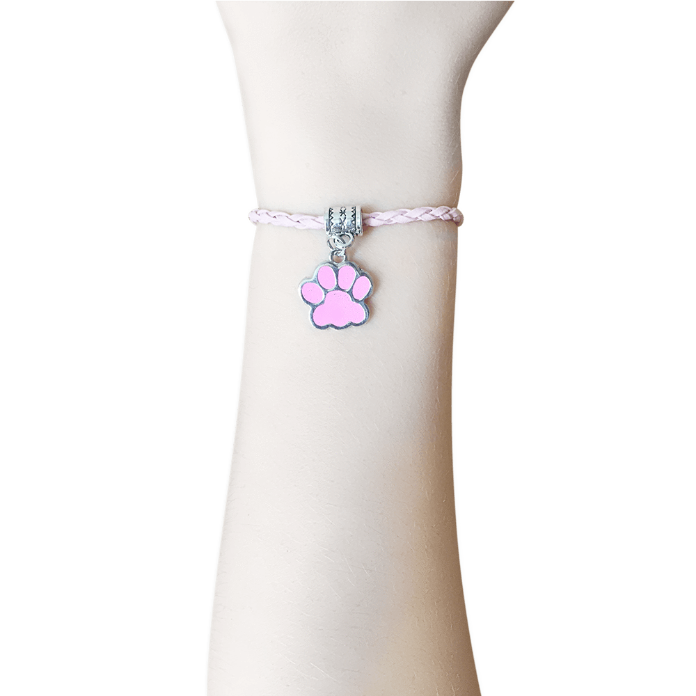 Leather Bracelet - Paw Leather Bracelet In Pink
