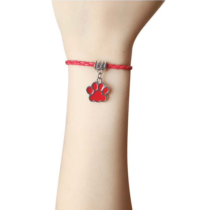Leather Bracelet - Paw Leather Bracelet In Red