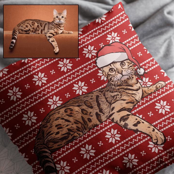 Christmas Cushion - Custom Oil Painting Christmas Cushion Of Your Pet
